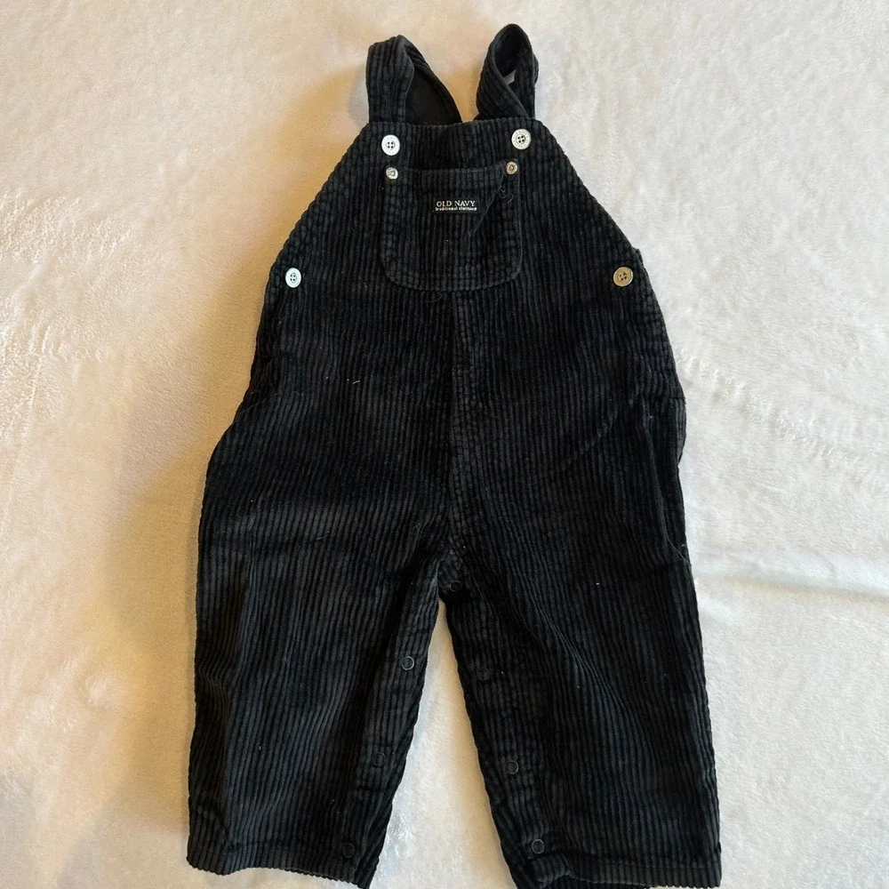 Old Navy Baby Black Corduroy Overalls 12-18 Months Vintage Style 100% Cotton Bib